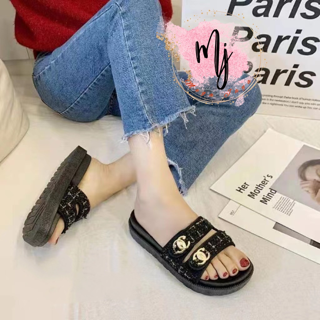 Sandal Wanita Import alina wedges slop Fashion Selop Flat Kekinian