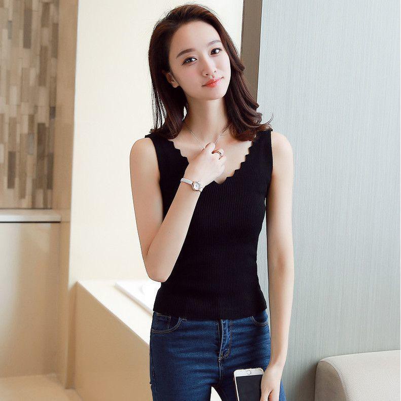 Victoria Tank Top Wanita Rompi Rajut Tanpa Lengan Model V-Neck Import Gaya Korea 4035