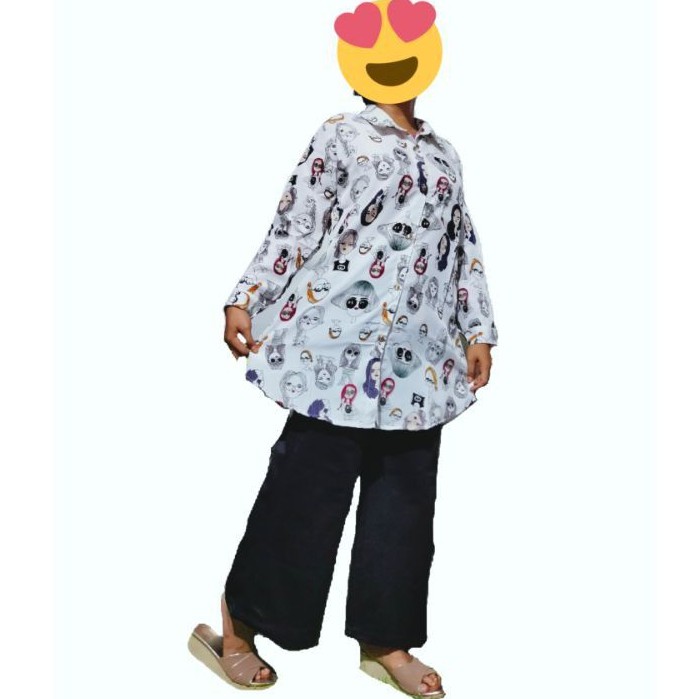 TUNIK KARAKTER WAJAH/tunik motif wajah/tunik lengan panjang/baju tunik panjang