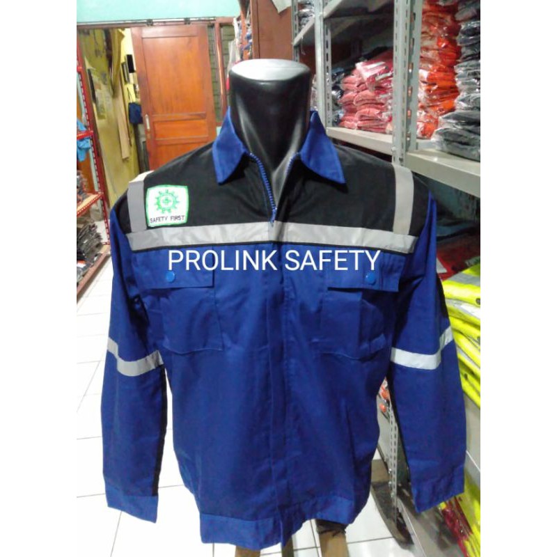 BAJU WEARPAK ATASAN SERAGAM SAFETY BAJU PROYEK BIRU HITAM FREE LOGO SCOTLIGHT PUNDAK FREE LOGO