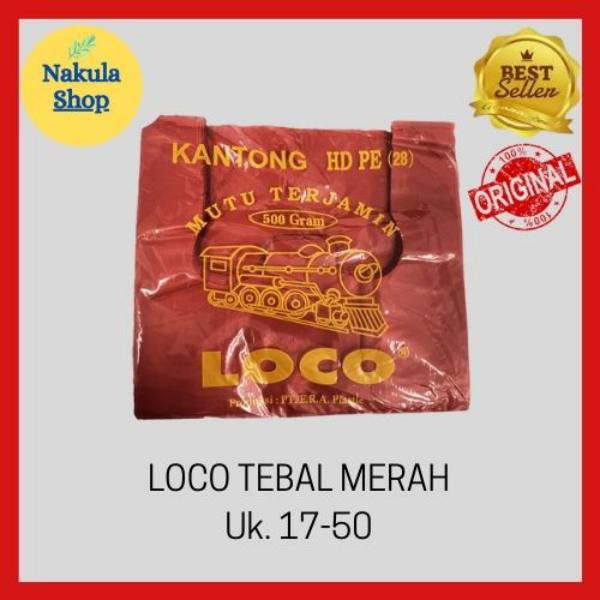 Kantong Plastik Kresek Loco Tebal Merah 500 gram ukuran 17 - 40