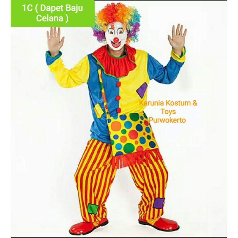 BAJU BADUT KOSTUM PESTA DEWASA LUCU COSPLAY CLOWN PAKAIAN BADUT CELANA PESTA CARNAVAL FESTIVAL