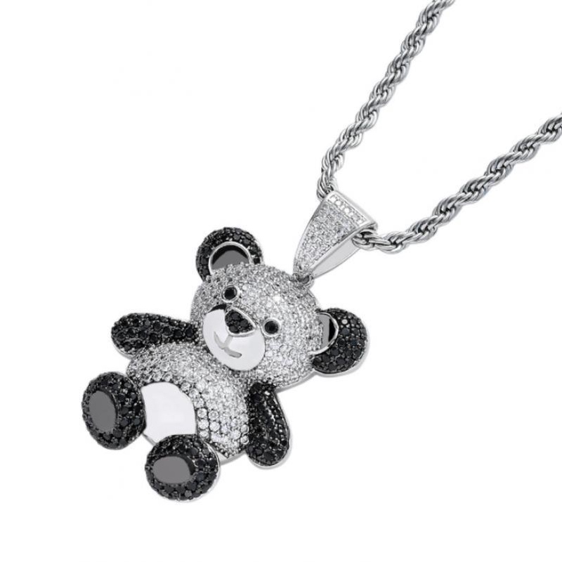 Kalung Dengan Liontin Bentuk Panda Aksen Zircon Gaya Hip Hop Untuk Wanita