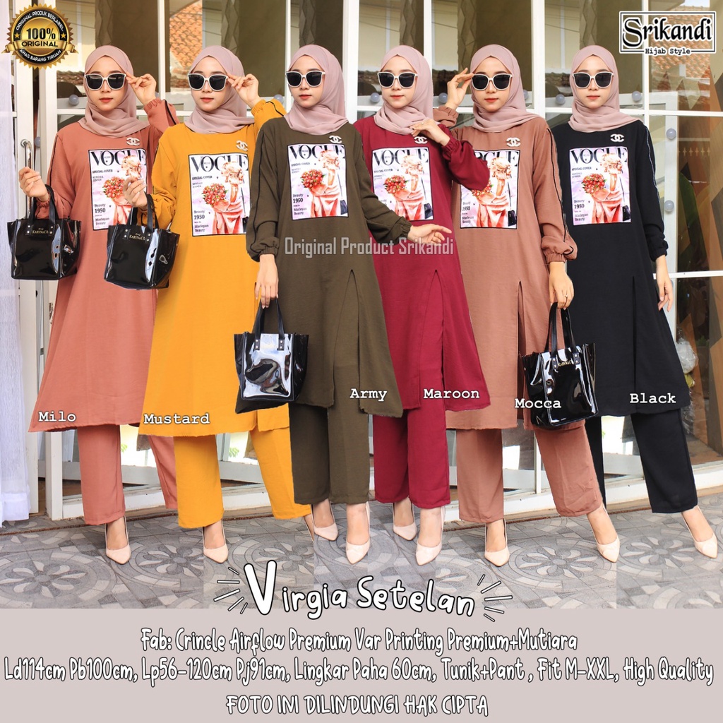 VIRGIA SETELAN ONE SET SETCEL TUNIK PANTS KAOS IMPORT WANITA CASUAL JUMBO CRINKLE AIRFLOW PREMIUM LD