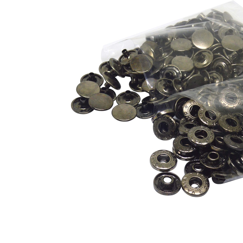 Kancing Cetet Besi 15mm Warna Black Nikel 12 Set Untuk jaket, tas, Dompet, Jump Suit