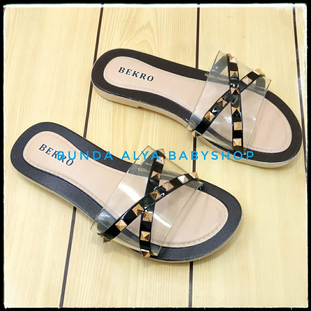 Sandal Wanita Slop Flat Size 36 - 40 HITAM - Sendal Selop Transparan Sandal Flat Wanita OpenToe SALE