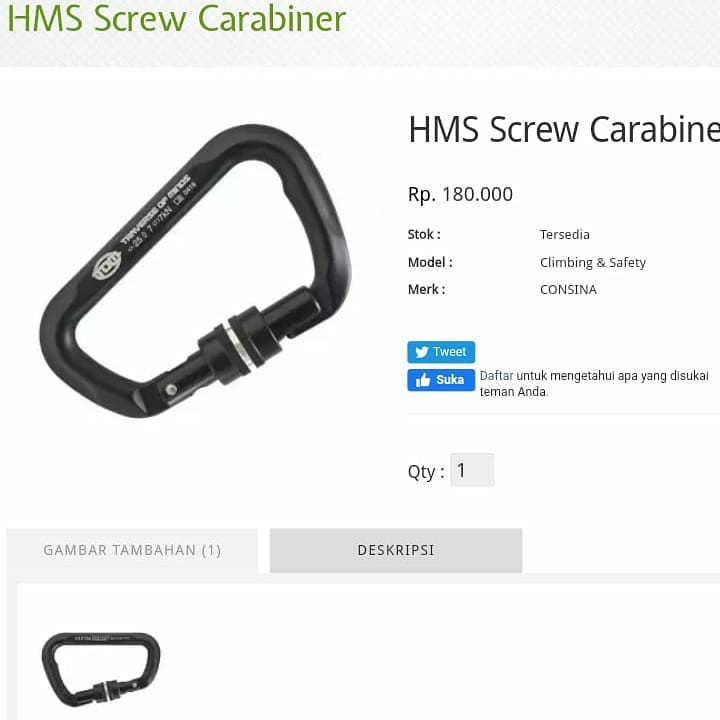 Carabiner HMS Screw Consina Original climbing safety panjat pengaman