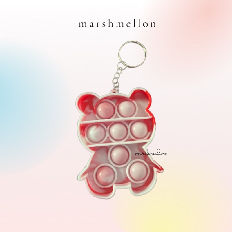 Gantungan Kunci Pop It & Gelang Pop It Pastel Rainbow | Pop It Gurita | Princess Key Chain (Snow White Cinderella Aurora Belle) | Pop It Warna Lilac Pink Tosca Fidget Key Chain Macaron-Bear Red