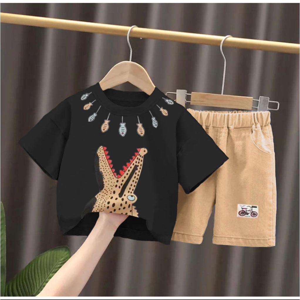 free ongkir xtra cod setelan baju bayi anak motif buaya ikan coklat size 1-5 tahun bahan katun premium termurah terbaru terlaris/ setelan baju bayi anak laki laki/ setelan baju bayi anak perempuan/ setelan baju bayi anak cowo/ setelan baju bayi anak cewe