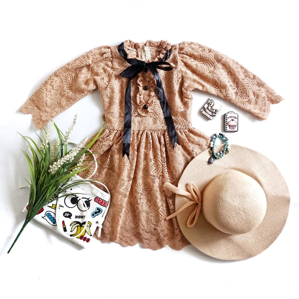 MADAM DRESS 3-4 TAHUN WARNA COKLAT {READY STOK}