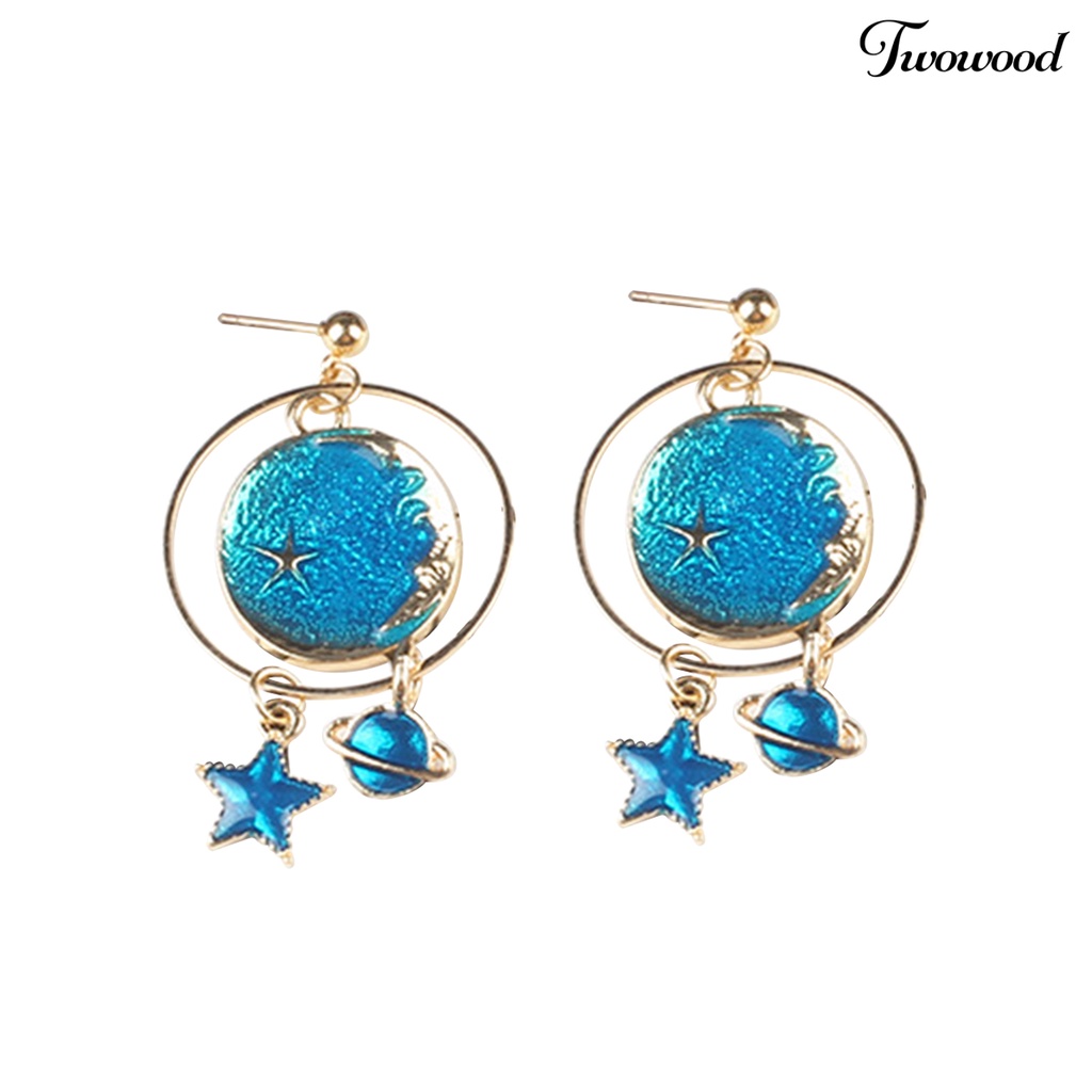 1 Pasang Anting Klip Desain Kartun Planet Bintang Untuk Anak Perempuan