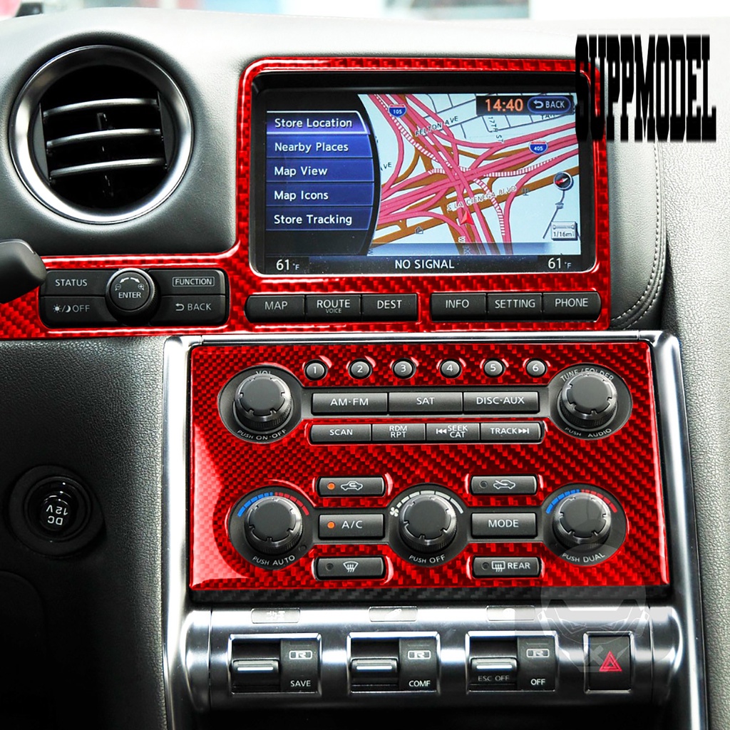 Suppmodelx 2Pcs / Set Stiker Panel Dashboard Mobil Anti Gores Bahan Carbon Fiber Merah Untuk GTR R35 2008-2016