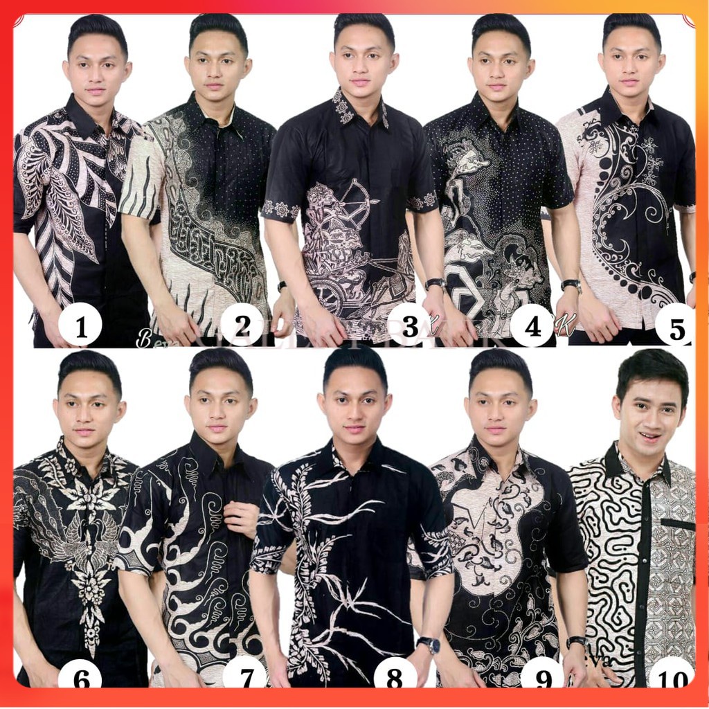 BAJU BATIK PRIA ABADI HEM KEMEJA BATIK HITAM MANIS SOGAN HALUS LENGAN PENDEK