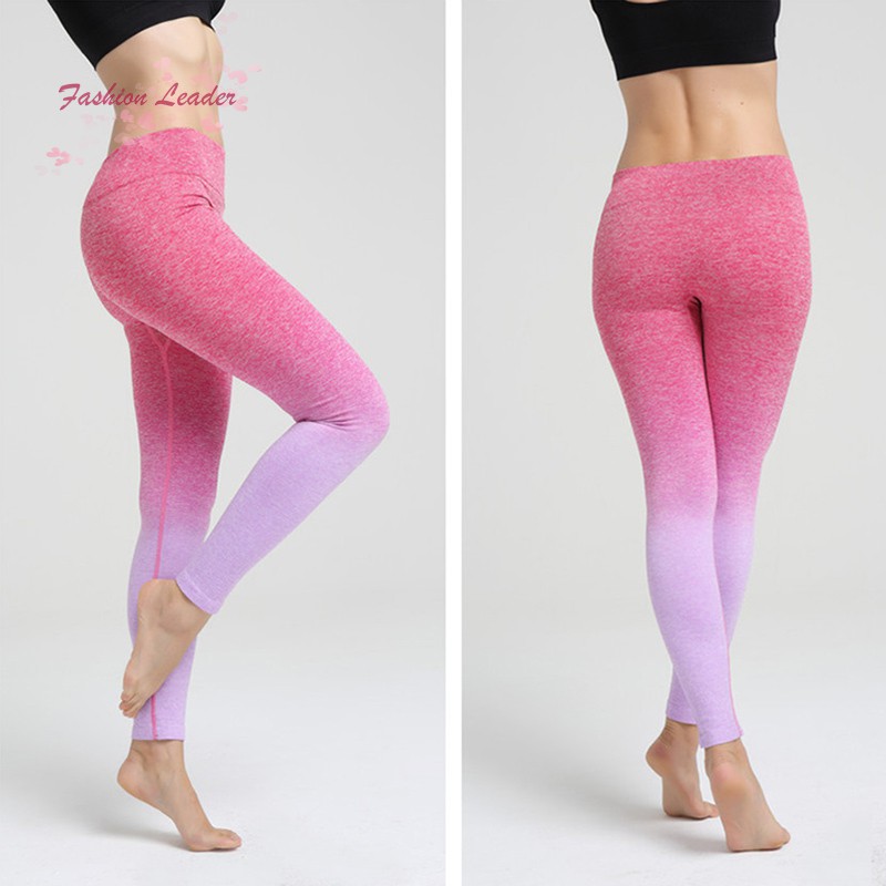  Celana  Legging  Panjang Wanita Motif Print Ombre untuk  Yoga  