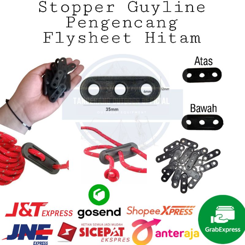 Stopper guyline Pengencang tali tenda flysheet Camping -Hitam