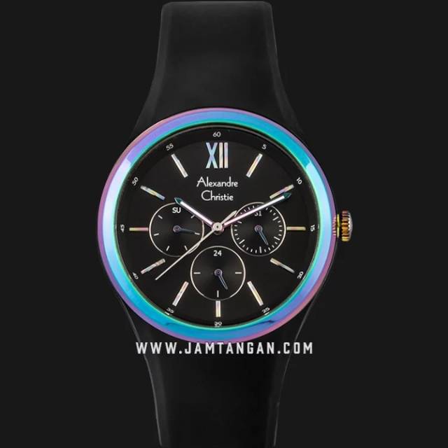 Alexandre Christie AC 2773 BF RIEBA Ladies Black Dial Black Rubber Strap
