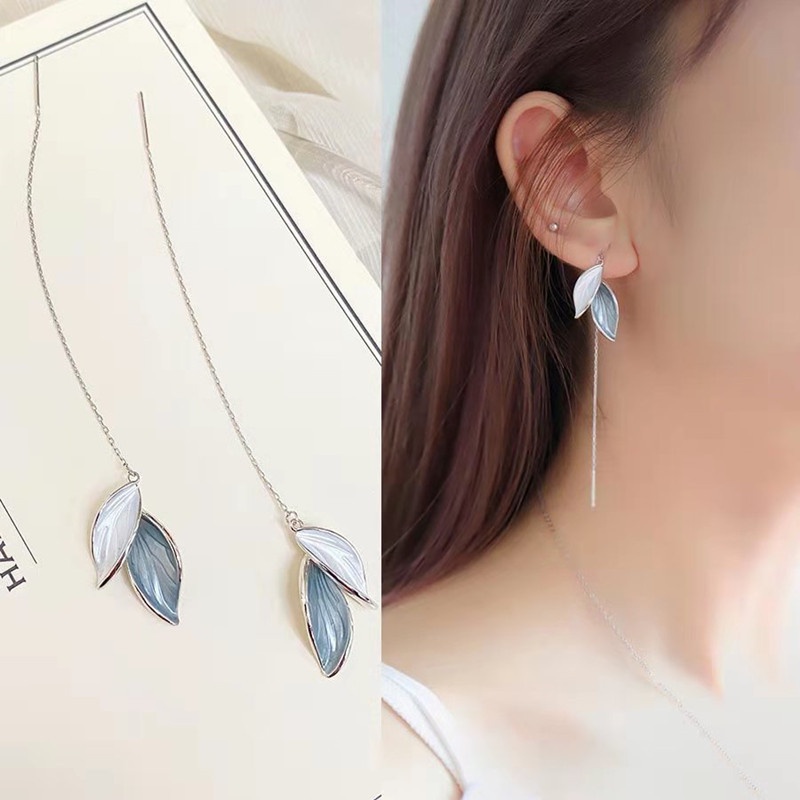 2022 Anting Tusuk Gantung Rumbai Daun Metal Simple Aksesoris Wanita