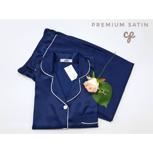 BAJU TIDUR SATIN PREMIUM NAVY ELLIE