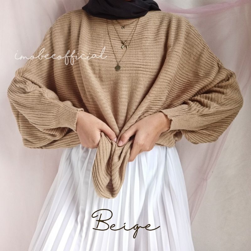 KNIT BATWING OVERSIZE // RAJUT BATWING LASPERAL // SWEATER RAJUT KALONG-PREMIUM Beige