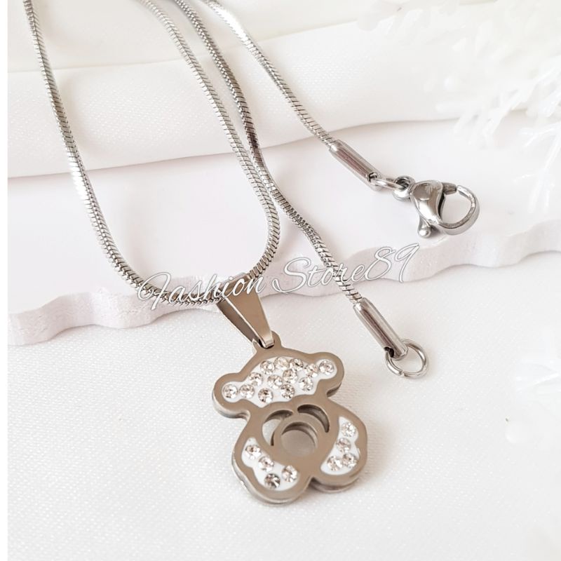 ready kalung Bear Fashion Dewasa dan Anak Impor titanium gold &amp; white Antikarat Selamanya Kalung Tedy Bear Titanium Impor Permata Kalung Anak Dewasa LTNx