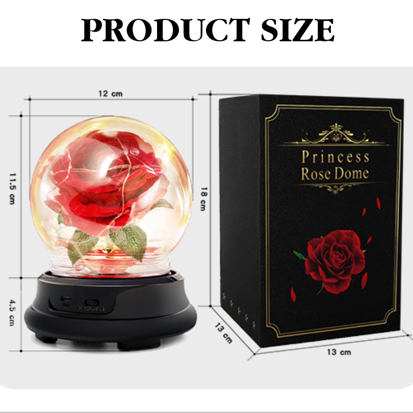 [ORGM] *CUSTOM tulisan* Pajangan Lampu Princess Rose Dome Forever Bloom Kado Valentine Hari Ibu