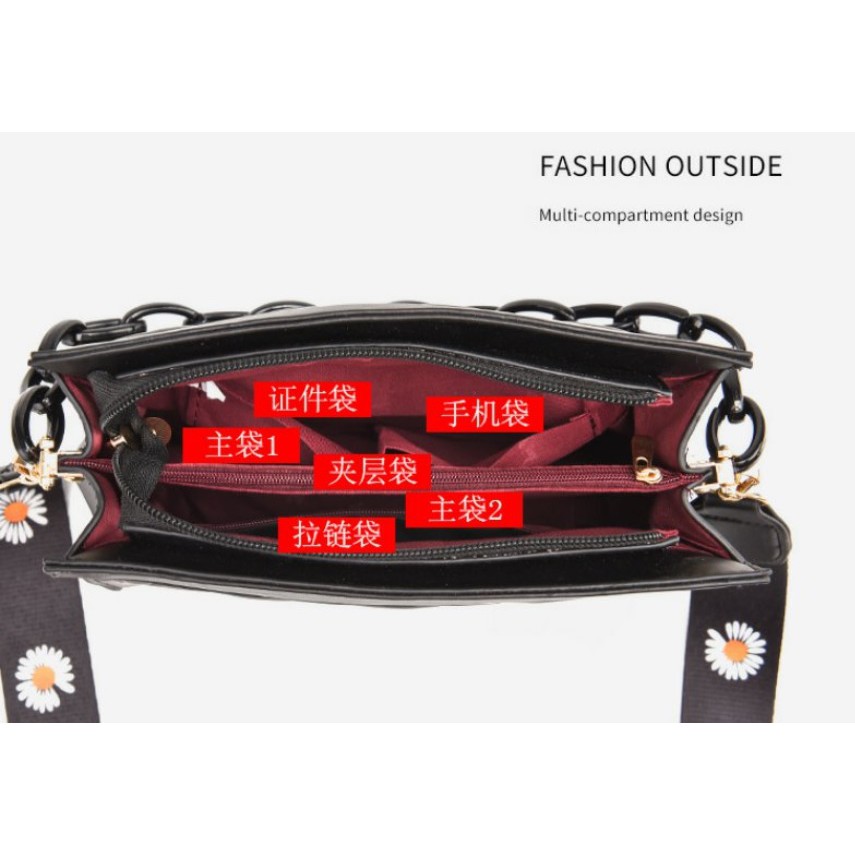 BJ57391 - BLACK/RED/WHITE - TAS SLEMPANG JINJING TOTEBAG HANDBAG TALI RANTAI BUNGA DAISY FLOWER TAS WANITA FASHION IMPORT MODIS ELEGAN TERMURAH TERLARIS TERBARU BAGSTORE JAKARTA TAS BATAM CR7391 GT1722