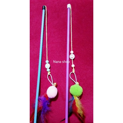 mainan kucing stik pom bulu cat teaser lonceng pet toys stick mainan tongkat