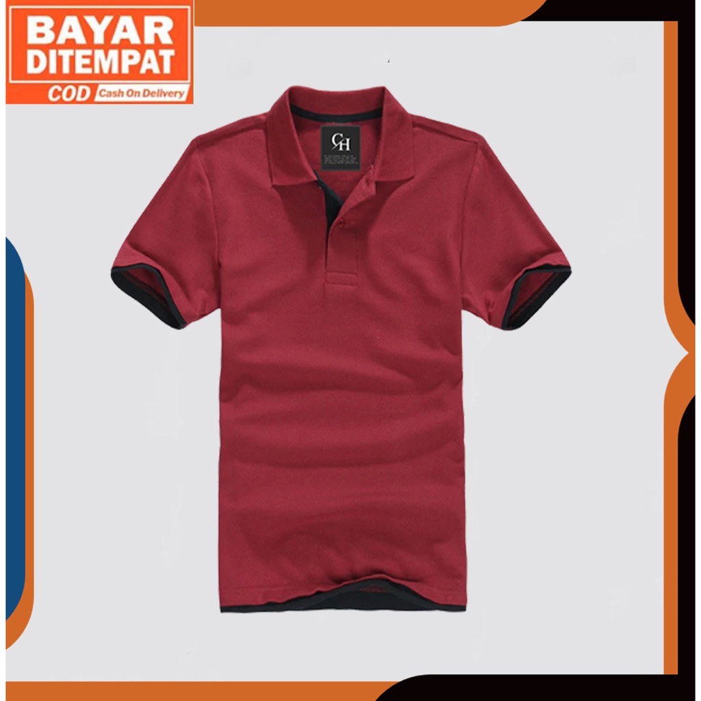  Kaos  Polo  Shirt Pria Kerah  Casual Polos  Warna Merah Maroon 