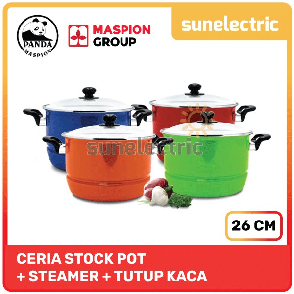 Maspion ENA Panci Serbaguna Dutch Oven / Stock Pot Ceria Enamel With Steamer 26 cm + tutup kaca