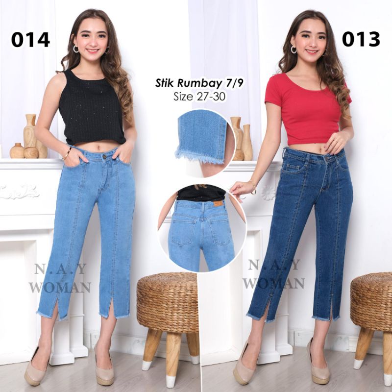 celana wanita belah depan#boyfriend garis belah rawis#jeans Korean premium 7/9