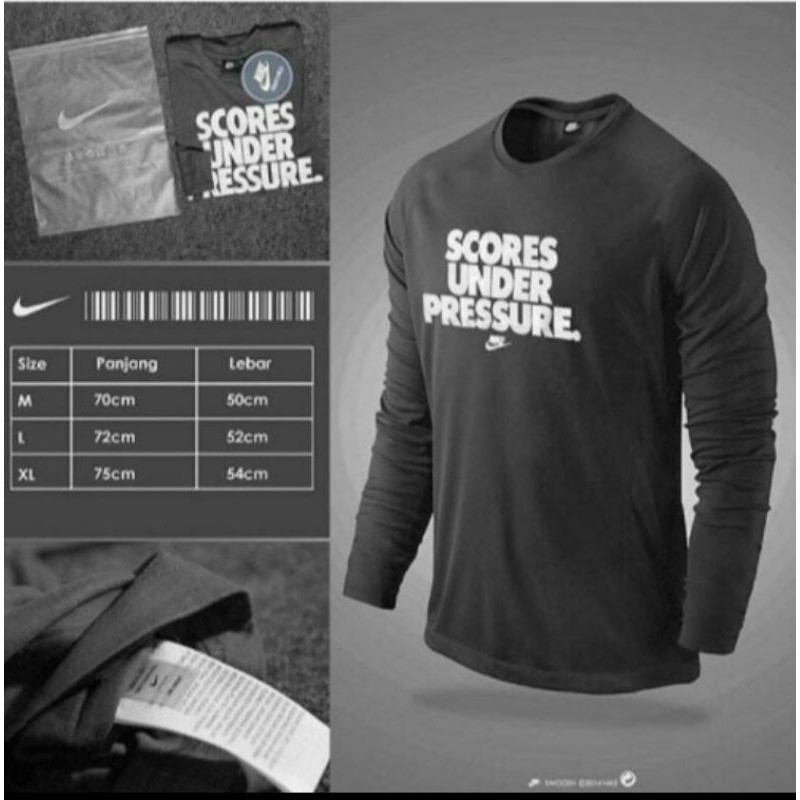 BAJU KAOS TSHIRT PRIA WANITA LENGAN PANJANG SCORE UNDER PRESSURE NIKE FASHION SPORT