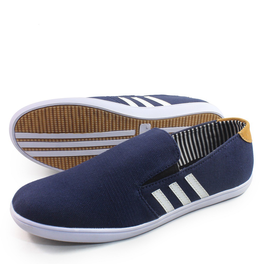 SALE ! Sepatu Slip On Pria Adidas D3P Navy / Sepatu Slop Murah Bahan Kanvas / Sepatu Kekinian Simple