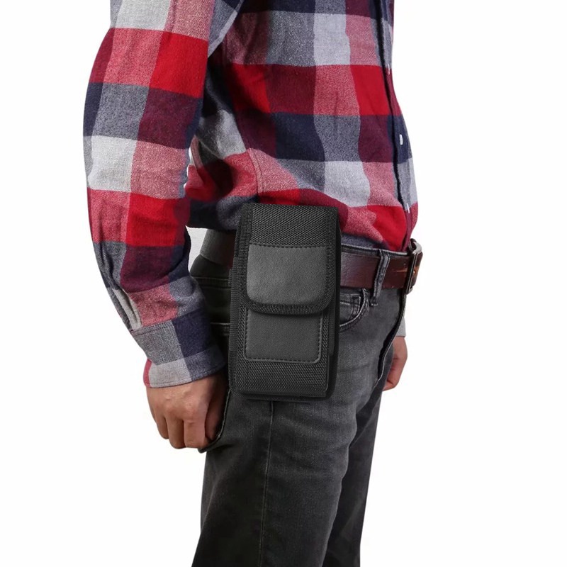 Sarung Dompet Tas Tempat HP Pinggang Pria Nylon Tanpa Magnet Slot Kartu Klip Jepit Vertikal Ukuran 6 - 7 Inch