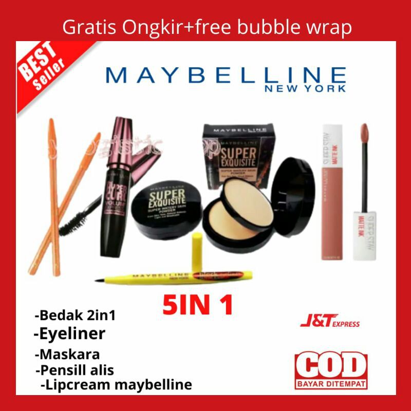 Paket Make Up Lengkap Maybelline 5in1 + free bubble wrap