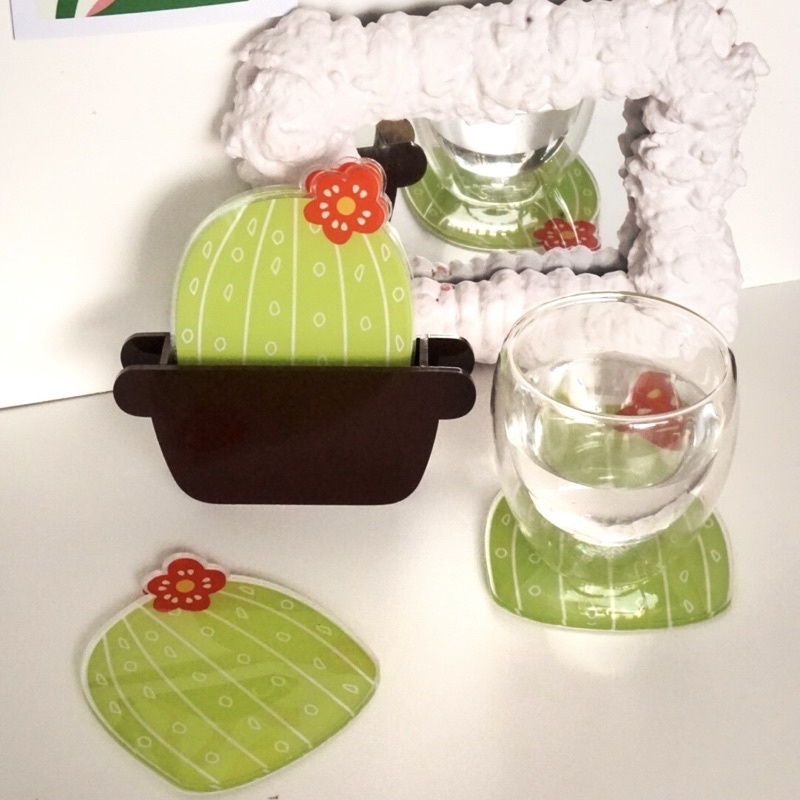 Set 5 pcs Cactus Acrylic Coaster | Tatakan gelas akrilik set isi 5pcs