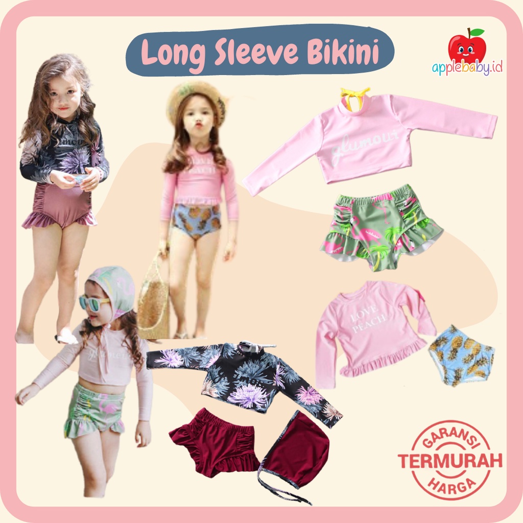 Baju Renang Anak Perempuan Bikini Anak Swimsuit Bayi Baju Renang Lengan Panjang Long Sleeve Bikini A
