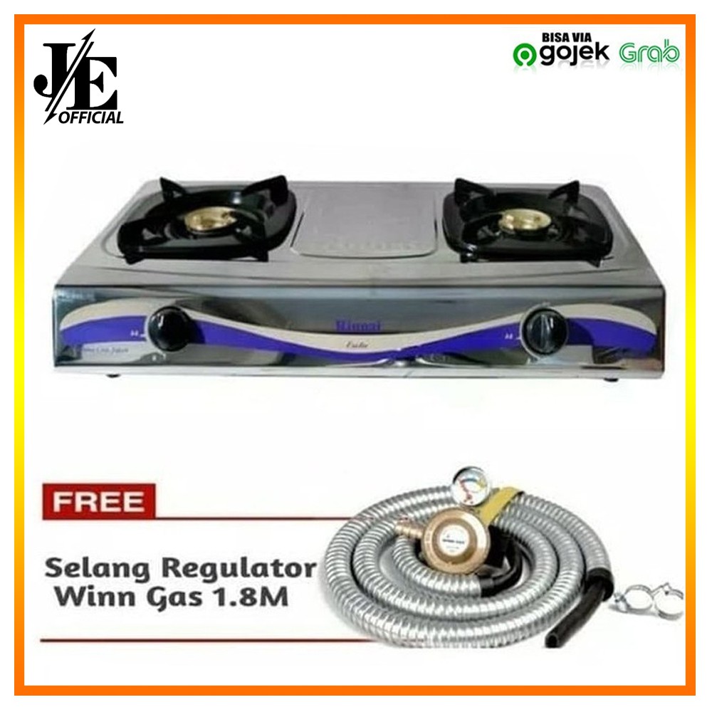 Paket HEMAT Kompor Gas 2Tungku Rinnai RI-522E + Selang Regulator Quantum