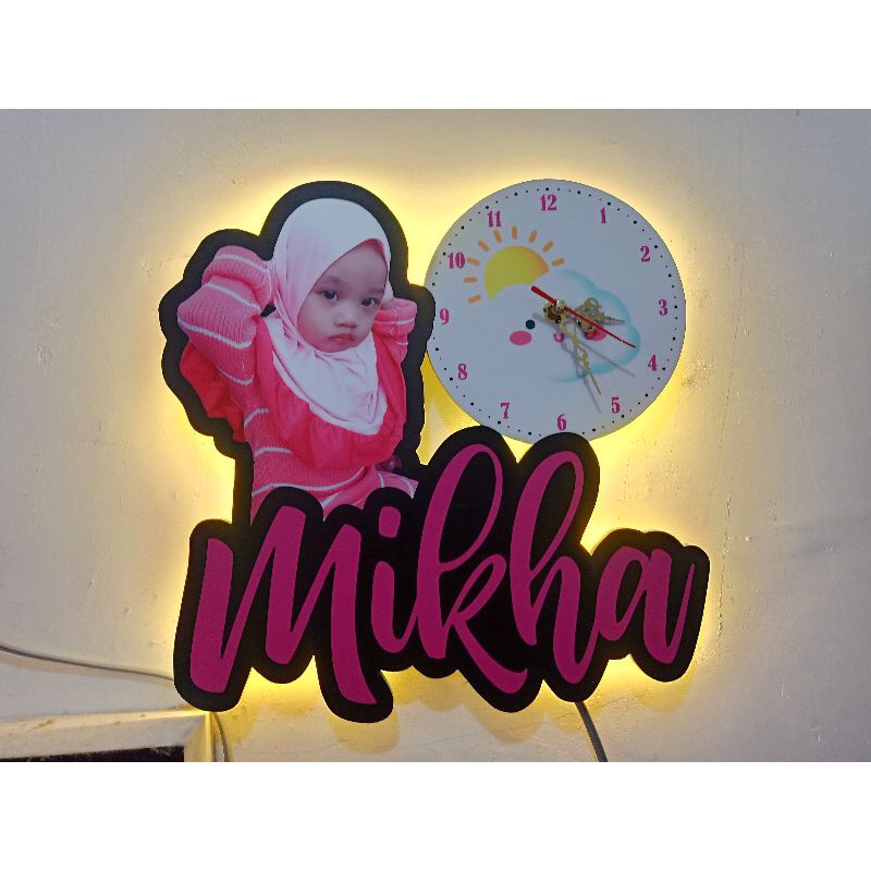 jam dinding custom 2in1 with lampu tidur