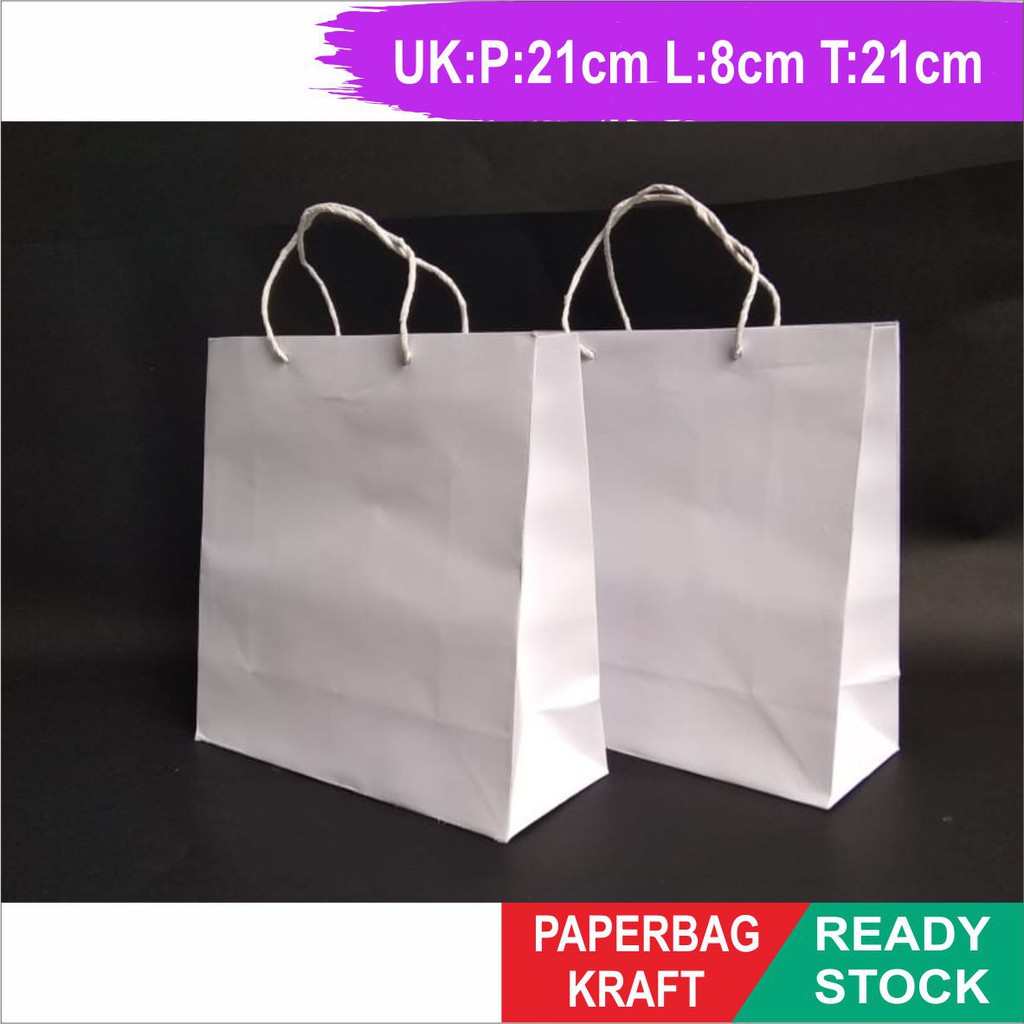 

Paper Bag Polos Kraft Putih Polos , Tas Kertas Polos Uk P21 L8 T21cm