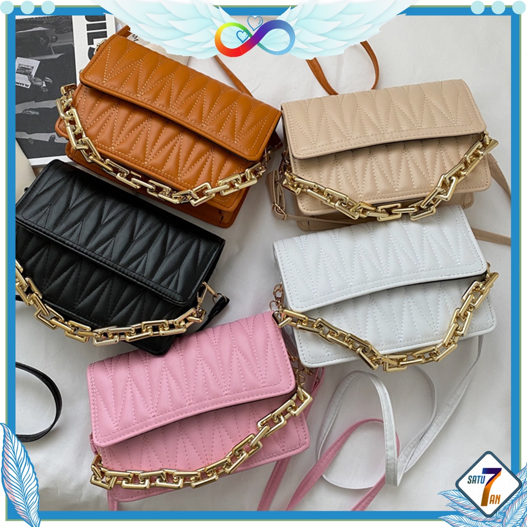 Satu7an T218 Tas Selempang Wanita Fashion Korea Tas Wanita Tas Import Tali Rantai Sling Bag PU