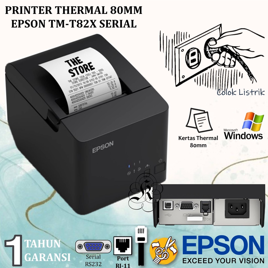 Epson TMT82X USB / SERIAL (RS232) / LAN (Ethernet) Printer Thermal 80mm Cetak Struk Kasir TMT82 TM-T82 TMT 82