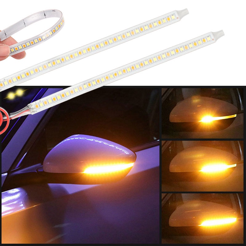 2buahbuah Kaca Spion Mobil DRL Lampu LED Universal Light Stream Strip Sinyal Untuk Motor