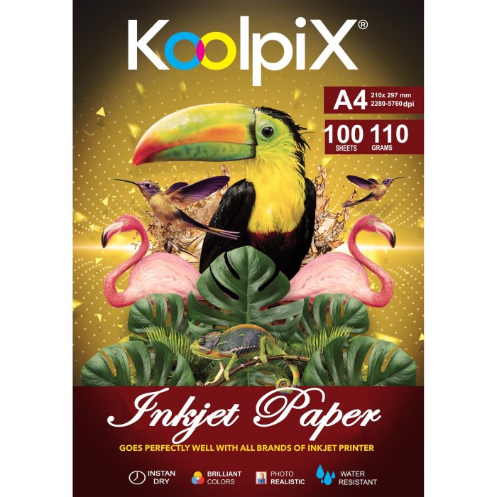 

(DISKON TERMURAH) Inkjet Paper merk KOOLPIX 110 Grams A4 (100 Lembar)