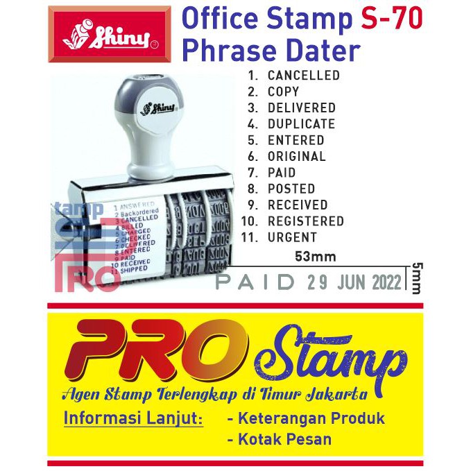 

Stempel Tanggal S-70 / Office Stamp Phrase Dater