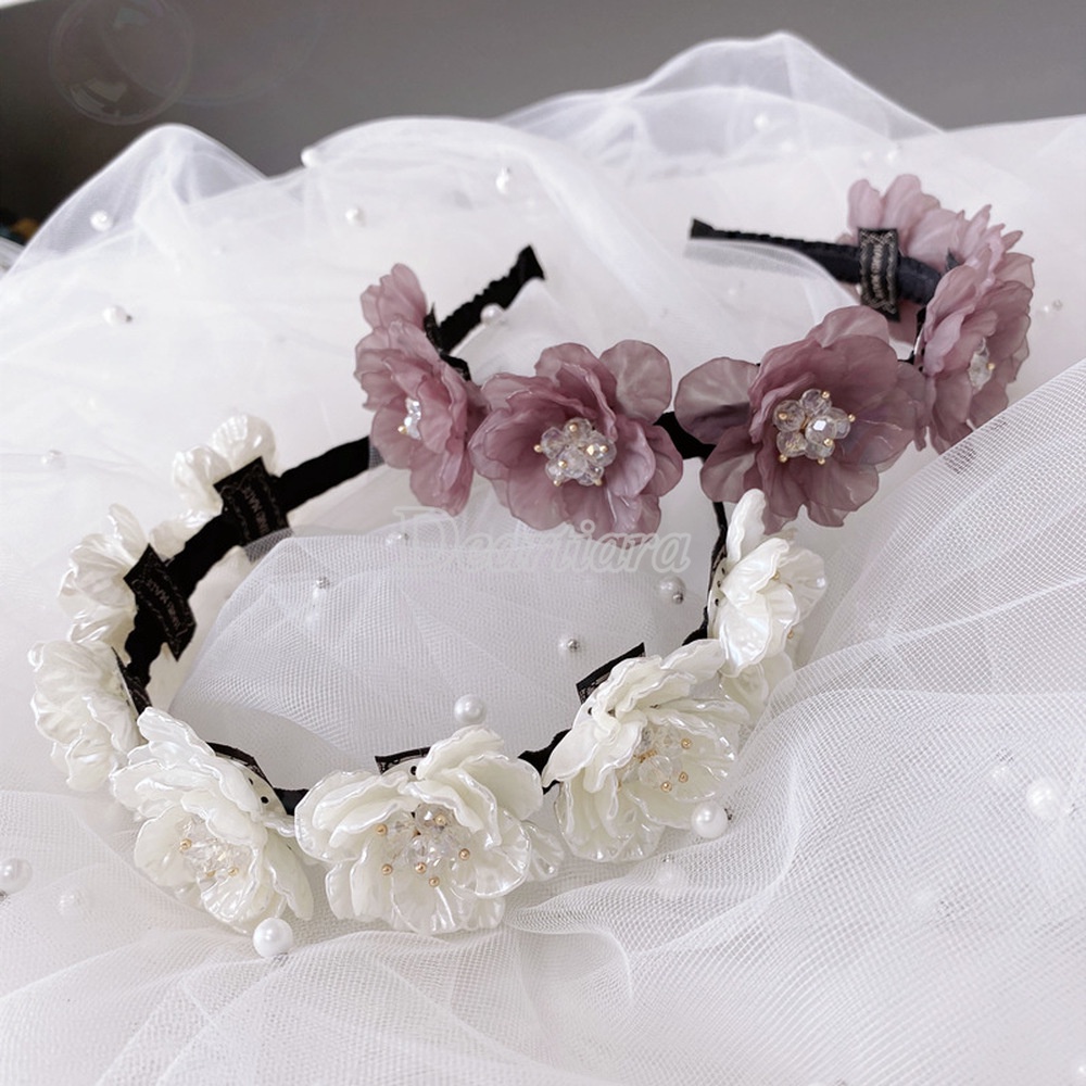 Headband Bentuk Karangan Bunga Aksen Berlian Bahan Resin Untuk Aksesoris Rambut Pengantin