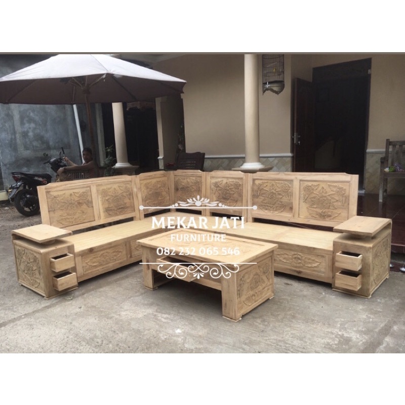 Set Kursi Ruang Tamu Sudut Bola Laci Minimalis Furniture Jepara Kayu jati