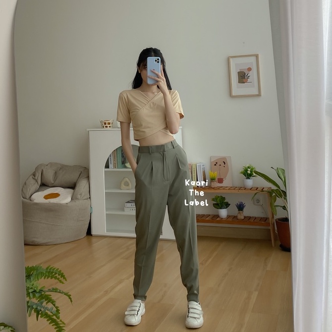 Busan Semi Jogger Pants - Celana Jogger Wanita - Celana High Waist - Celana Kantor Panjang - Celana Anti Kusut - Celana Korea Wanita - Celana Formal / Casual - Petite Friendly