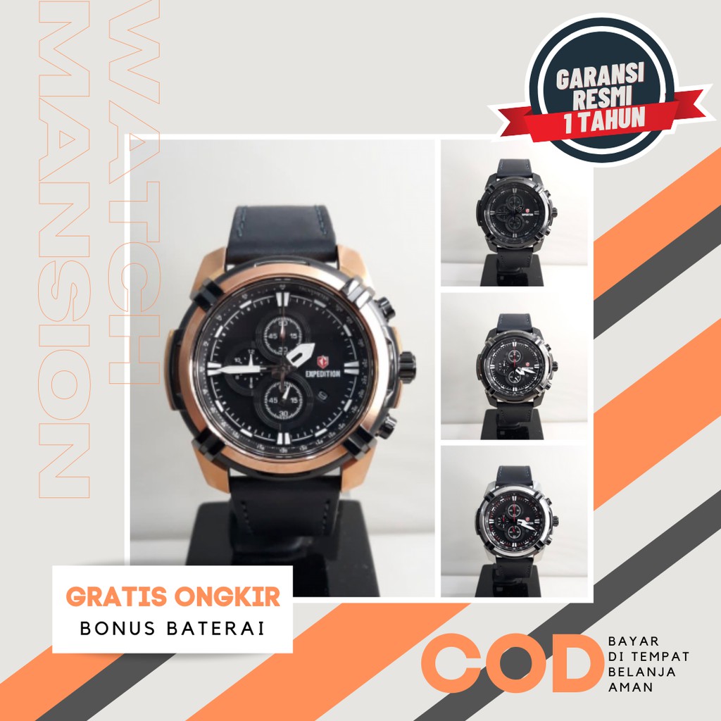 JAM TANGAN PRIA EXPEDITION 6786 E6786 E 6786 LEATHER STRAP ORIGINAL GARANSI FREE BATERAI