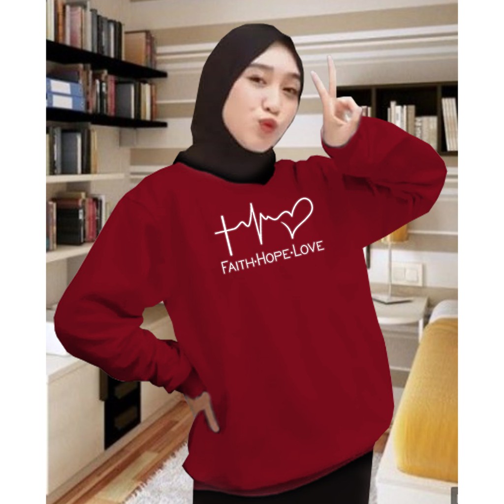 Kaos Lengan Panjang faith.hope.love / Kaos Sweatshirt / Atasan Wanita / Atasan Wanita Lengan Panjang