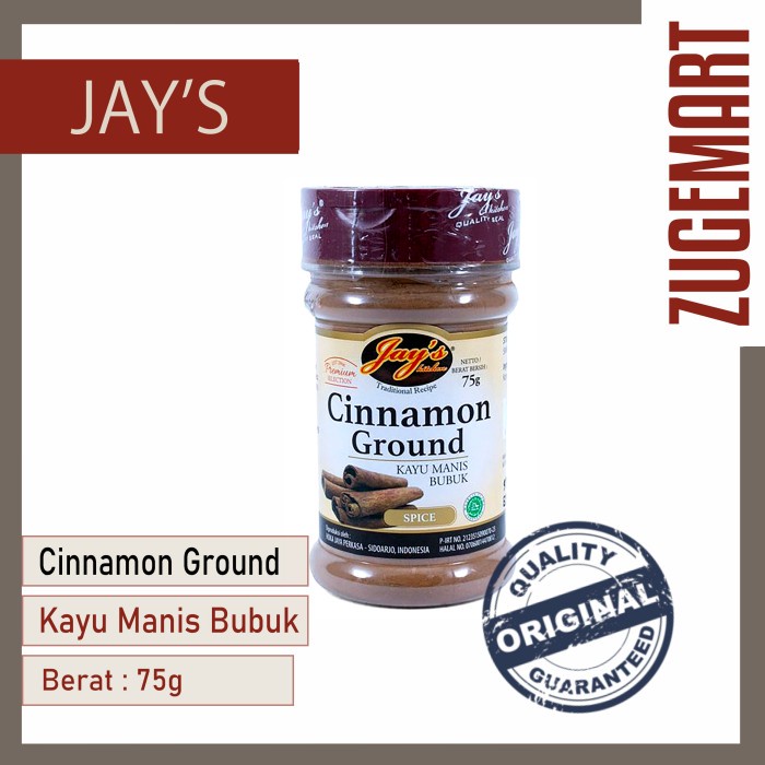 

Jay's Ground Cinnamon Powder / Jays Kayu Manis bubuk / Jays - 75Gram